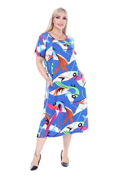 MELSAY Rochie de damă cu guler adunat albastru cu model oceanic