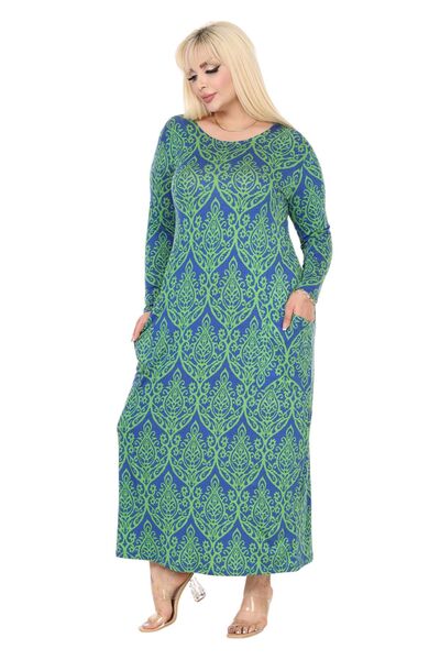 MELSAY Rochie de damă cu mâneci lungi și buzunare cu imprimeu din dantelă verde