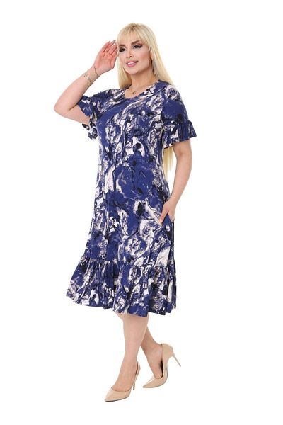 MELSAY Rochie de damă cu buzunare, albastru, model batik, mărime mare