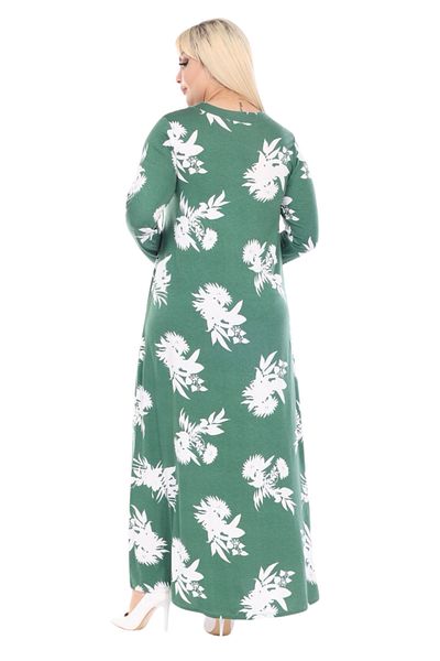 MELSAY Women's Green Large Size Leaf Pattern Hijab Dress