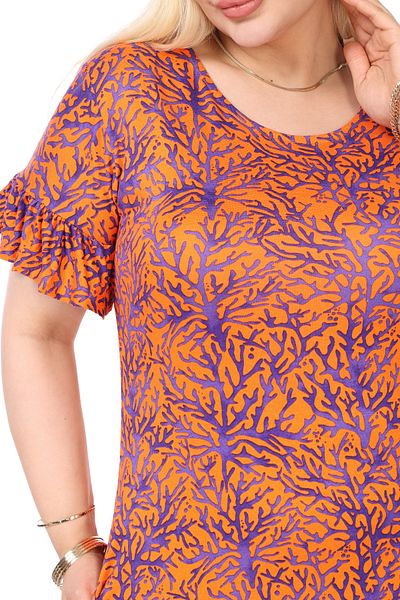 MELSAY Orange Coral Pattern - Women's Plus Size Dress with Ruffled Pockets