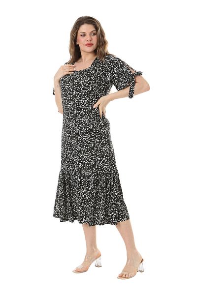 MELSAY Μεγάλο μέγεθος Lace Up Μαύρο Midi Φόρεμα - Floral Pattern