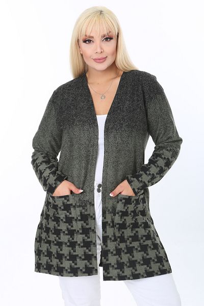 MELSAY Πλεκτή κοντή ζακέτα με μοτίβο χακί Houndstooth Interlock