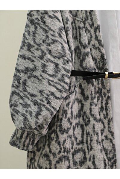 Modamorfo Leopard Patterned Balloon Sleeve Casual Jacket - Gray