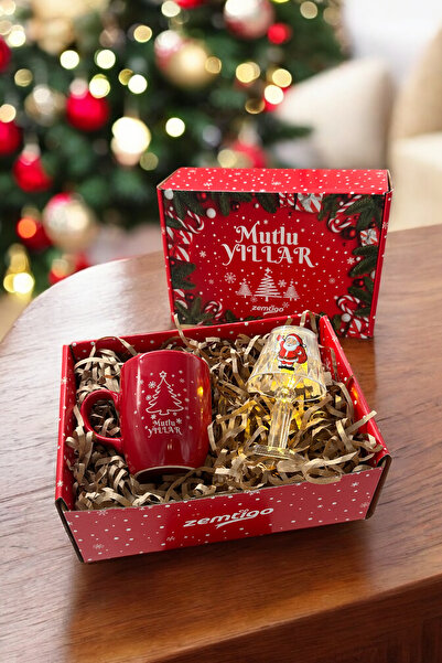 Zemtigo Mutlu Yıllar Kahve Kupa Bardak Ve Yılbaşı Temalı Kristal Abajur Kutulu Yılbaşı Hediye Seti