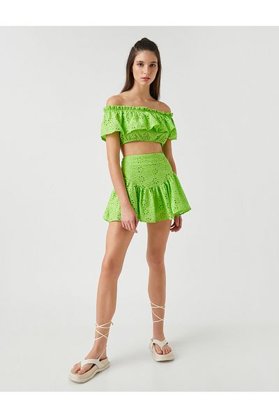 Koton Crop Μπλούζα Off Shoulder Scallop