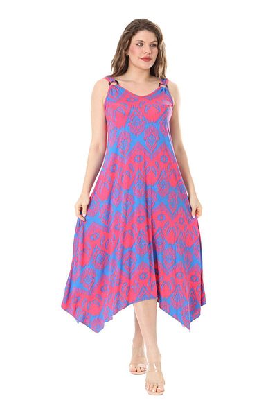 MELSAY Γυναικείο φόρεμα Plus Size Ροζ-Μπλε με λουράκι