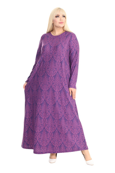 MELSAY Women's Winter Soft Fabric Purple Lace Pattern Large Size Dress