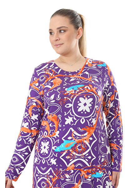 MELSAY Γυναικείο μακρυμάνικο χιτζάμπ φόρεμα με μωβ ρετρό σχέδιο