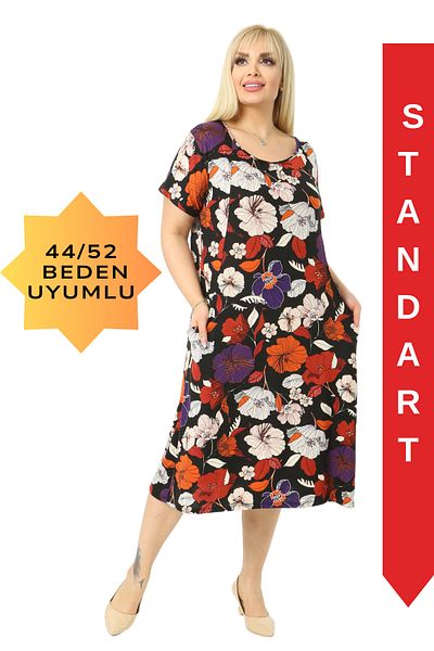 HERAXL Women's Colorful Lily Pattern Dress with Gathered Collar and Pockets