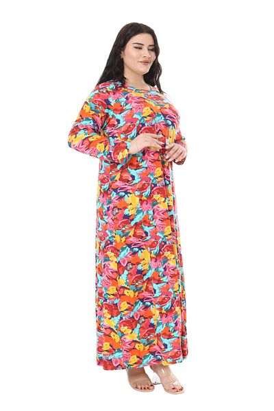 MELSAY Κίτρινο τριαντάφυλλο στάμπα - Plus Size Hijab φόρεμα, μακριά μανίκια