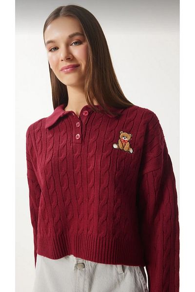 DAMGA Collection Pulover de damă cu model ursuleț de pluș cu gât polo