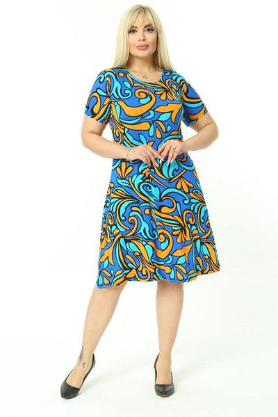 MELSAY Women's Turquoise Plus Size Short Sleeve Tropical Pattern Knitted Midi Dress