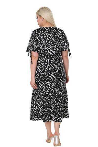 MELSAY Γυναικείο φόρεμα με μοτίβο μαύρης γραμμής με κορδόνια με μανίκια