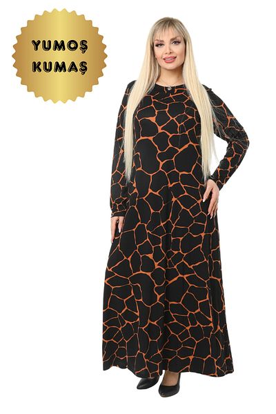 MELSAY Women's Winter Soft Fabric Black Stone Pattern Long Sleeve Hijab Dress