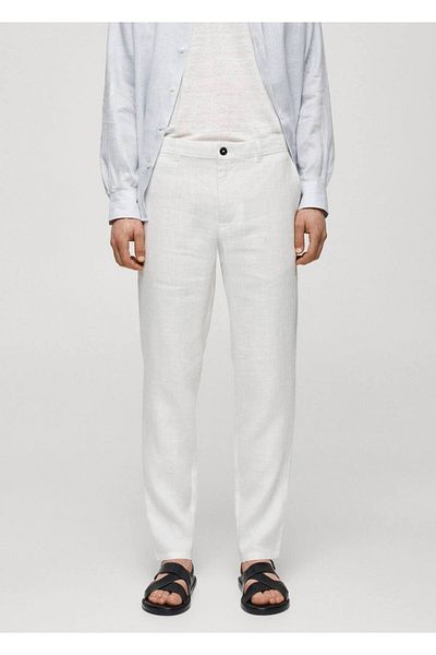 MANGO Man Kalhoty ze 100% lnu slim fit
