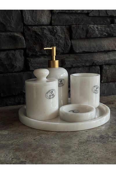 Polen Stone White Marble Matt Yellow Pump, Cotton Self-Retaining Set of 5