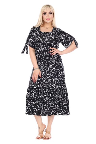 MELSAY Rochie de damă neagră cu model de flori de mărime mare cu mâneci legate