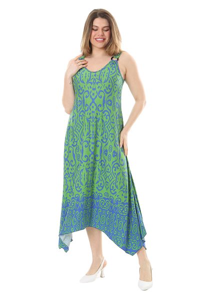 MELSAY Rochie de damă Plus Size, verde, cu model boem, cu cataramă