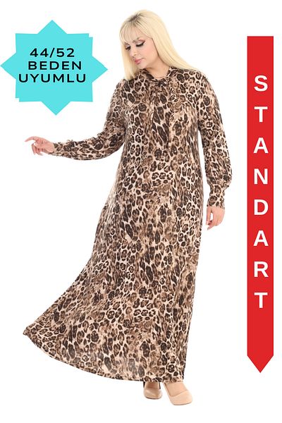 MELSAY Φόρεμα Hijab Leopard Print - Μακρύ μανίκι και λαιμόκοψη