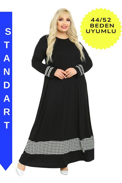 MELSAY Women's Black Skirt Houndstooth Stripe Detailed Hijab Dress Standard Size 44-52 Size Matching
