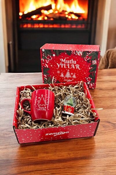 Zemtigo Mutlu Yıllar Kahve Kupa Bardak Ve Mini Boy Noel Kar Küresi Kutulu Yıl...