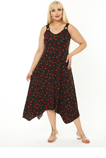 MELSAY Rochie roșie cu model de flori mici