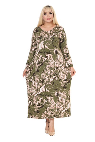 MELSAY Women's Green Tie-Dye Long Sleeve Pocket Long Dress