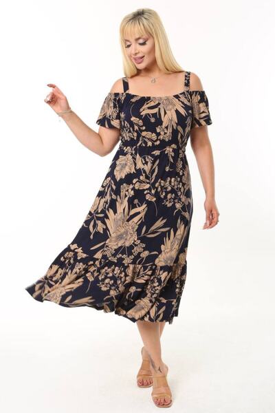 MELSAY Φόρεμα Madonna με γιακά με λουράκι Navy Blue Mink με σχέδιο παλάμης