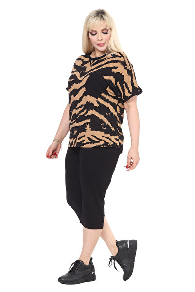 MELSAY Costum Capri cu mânecă scurtă, cu mânecă scurtă, cu model zebră, mărime mare