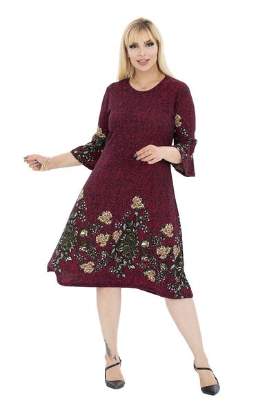 HERAXL Rochie midi de damă, crep, burgundă, cu mâneci cu volan, mărime mare
