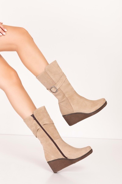 Gondol Hakiki Deri Dolgu Topuklu Günlük Çizme Ell.7063