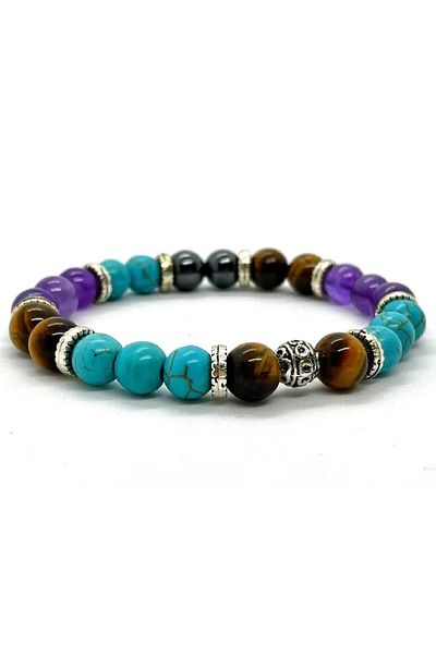 eHediyecim Turquoise Evil Eye Bracelet - Unisex Amethyst Hematite Tiger Eye Natural Stone Evil Eye