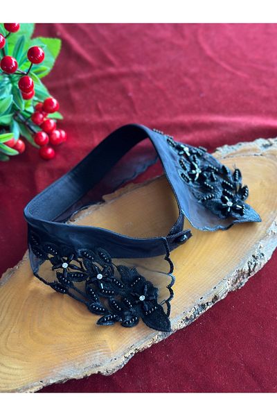 Hayalet kumaş Elegant Shirt Collar - Black Stone Detail