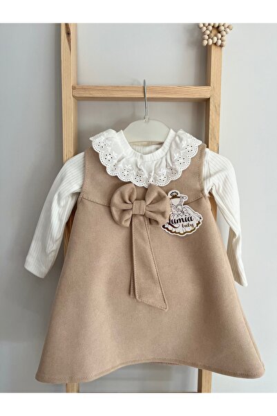 Linikids Kadife Bebek Çocuk Elbise Beyaz Bluz Takım