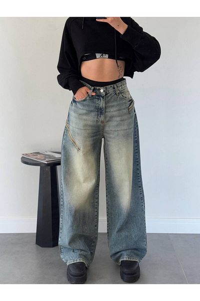 DENİKK Trend Special Design - Super Baggy Jean Volné džínové kalhoty uvolněného střihu se širokými nohavicemi a bočním zipem