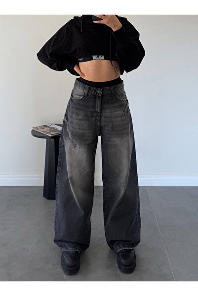 DENİKK Тенденція Спеціальний дизайн - Широкі штанини та бічна блискавка Супер баггі джинси Зручний крій Джинсові штани