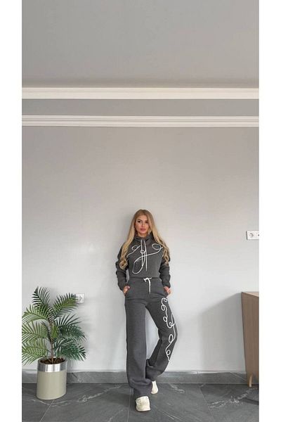 bonibon butikk Women's Waist Detailed Hooded 3 Yarn Hooded Bottom Top Set