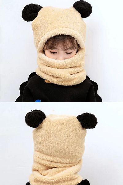 Nurnivus Cute Children's Hat with Panda Pattern - Hooded, Eared, Plush Beanie, Windproof