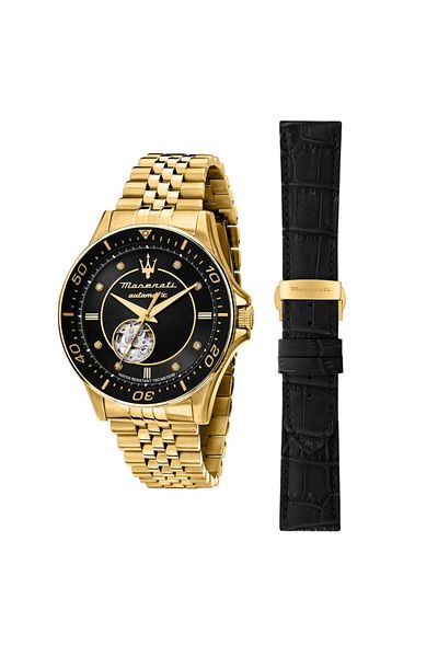 Maserati R 8823140012   Gold Color Men's Wrist Watch with 10 Atm Water Resistant Quartz Leather Band Gift