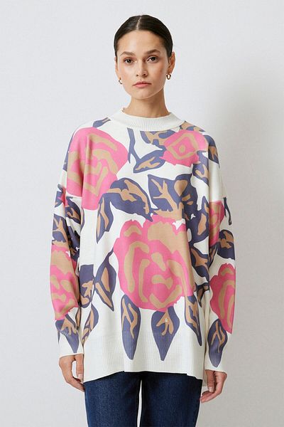 Touché Privé Flower Patterned Knit Sweater