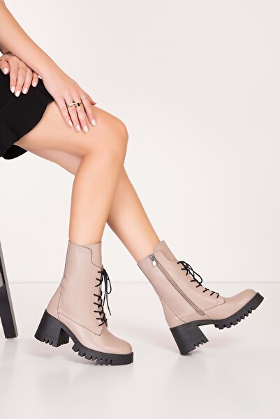 Gondol Hakiki Deri Kalın Topuklu Kauçuk Taban Şık Bot Bel.1554