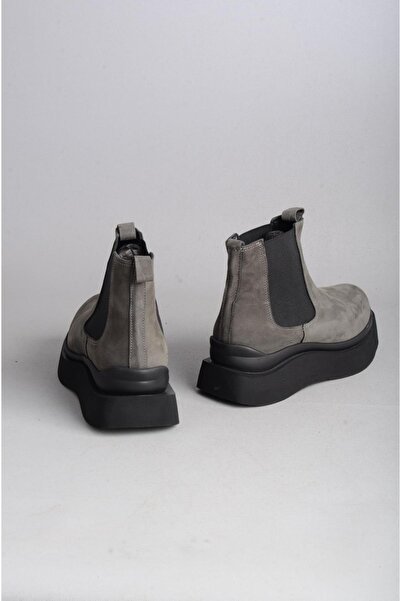 SEÇ KUNDURA SEÇ 20672 HAKİKİ DERİ DOLGU TOPUK KADIN BOT (Topuk Boyu:6cm,Ön Kısım:3,5cm) GRİ