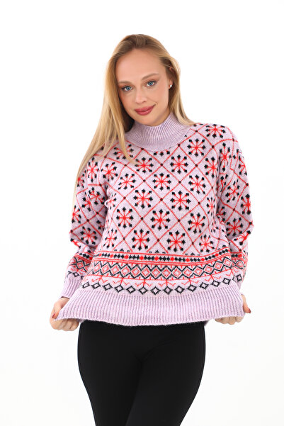 dignus Pulover supradimensionat cu model de zăpadă, tricotat moale, cu guler ...