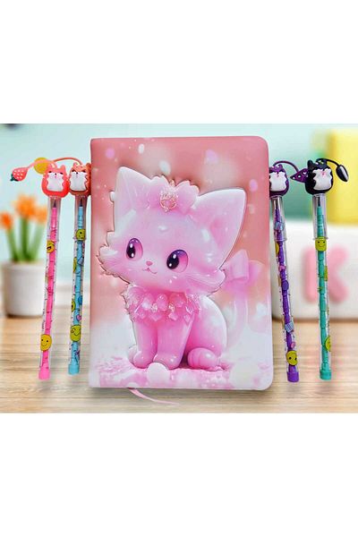 izmir yazici servis Kitten Fancy Embossed 3D Printed Pufidik Memory Souvenir Notepad with 4 Egg Laying Pens as a Gift