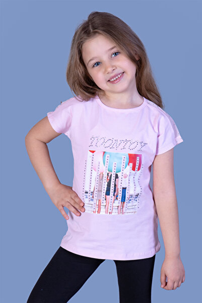 Toontoy Tricou digital pentru fetiță cu cu imprimeu pietre brodate