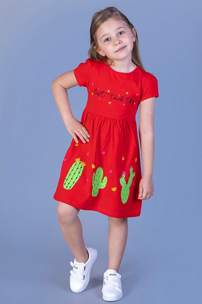 Toontoy Cactus Patterned Gathered Dress for Girls
