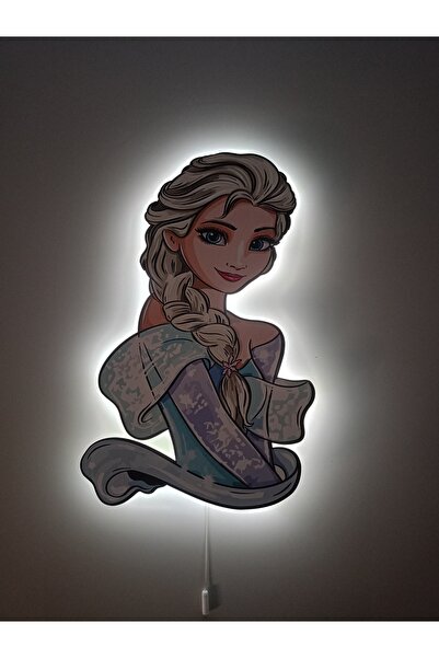 UViolets Dekoratif Ahşap Baskılı Karlar Kraliçesi Elsa Çocuk Odası Gece Lambası 21*35