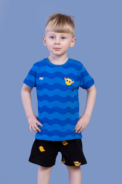 Toontoy Boy's Wave Pattern Shorts Set