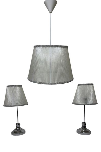 Göksu Lighting Tulle Model Set Pendant Lamp Chandelier Night and Table Lamp